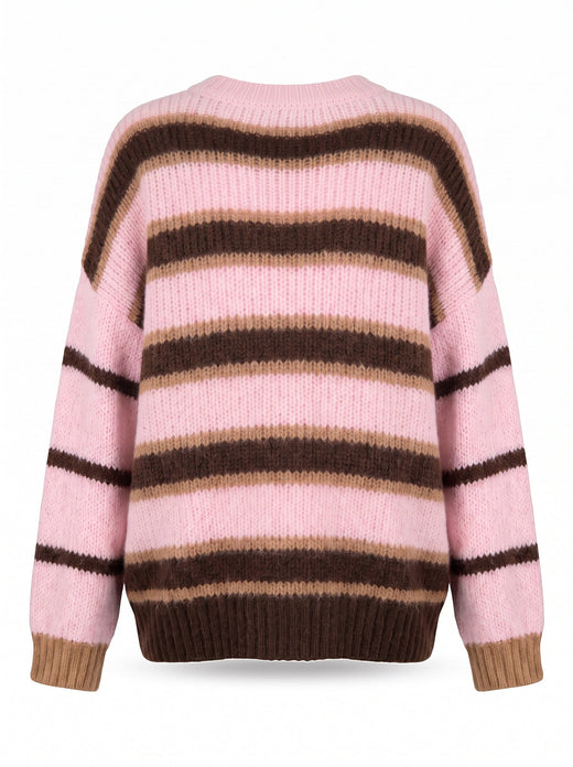 A-Bee - Hallie 6136 - Camel / Pink / Brown Stripe Strikbluser 