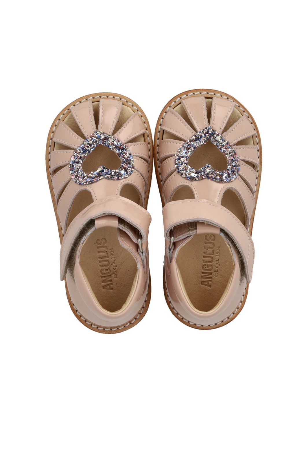 Angulus - Hjertesandal Med Glitter Og Velcrolukning 0572-102 - 4460 - Rosebud/Pastel Multi Glitter