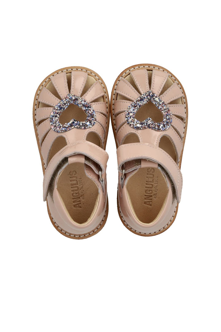 Angulus - Hjertesandal Med Glitter Og Velcrolukning 0572-102 - 4460 - Rosebud/Pastel Multi Glitter