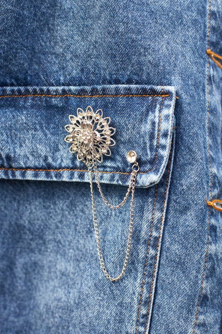 Black Colour - Bccrown Brooch Pin-Set 4552 - Silver Coloured