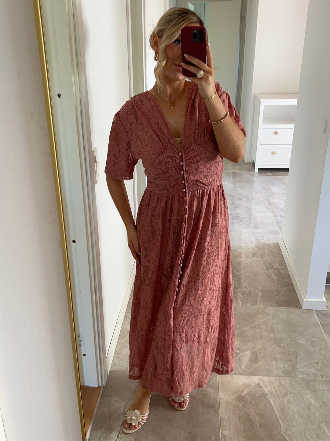 BYIC x Molly&My - Adeliaic Long Dress A23876 - Dusty Rose Lace Kjoler 