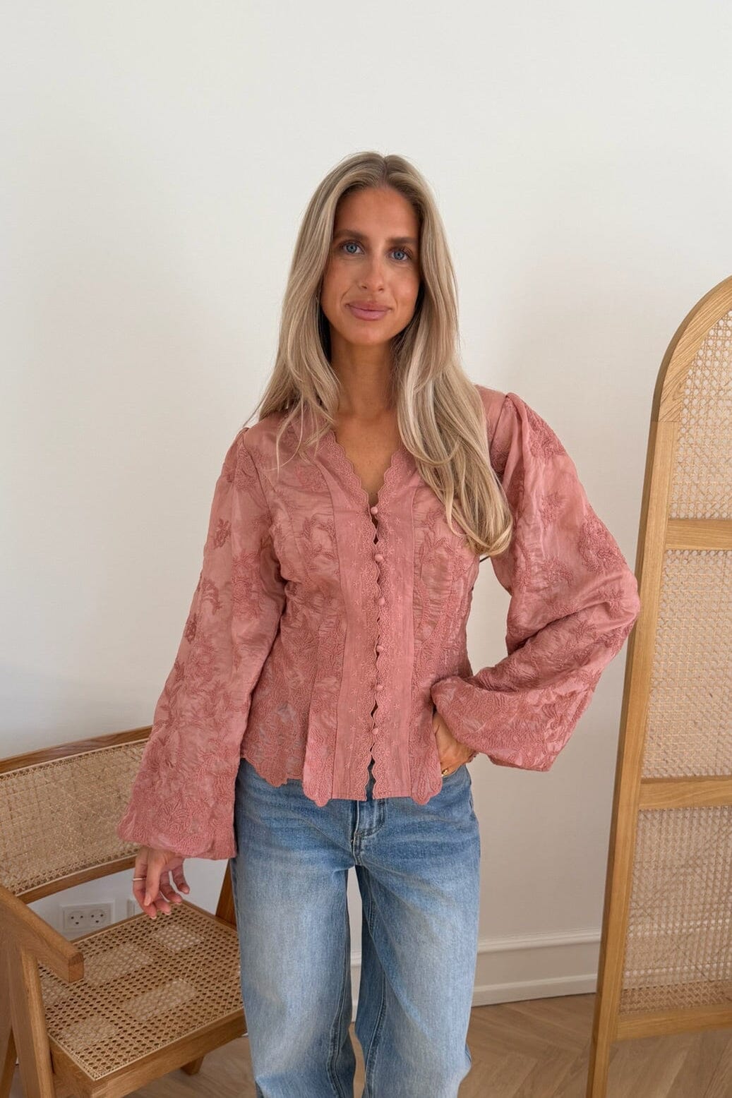 BYIC x Molly&My - Hazelic Shirt A25184 - Vintage Dusty Rose Lace Skjorter 
