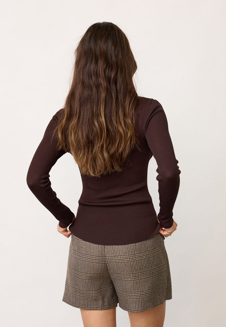 Co´Couture - Clairecc Grandad Ls Blouse 500207 - 20003 - Dark Brown Bluser 