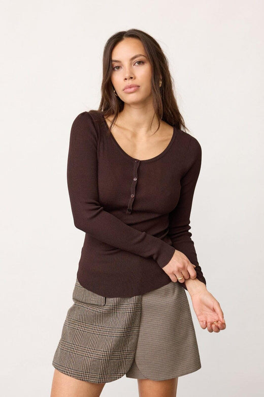 Co´Couture - Clairecc Grandad Ls Blouse 500207 - 20003 - Dark Brown Bluser 