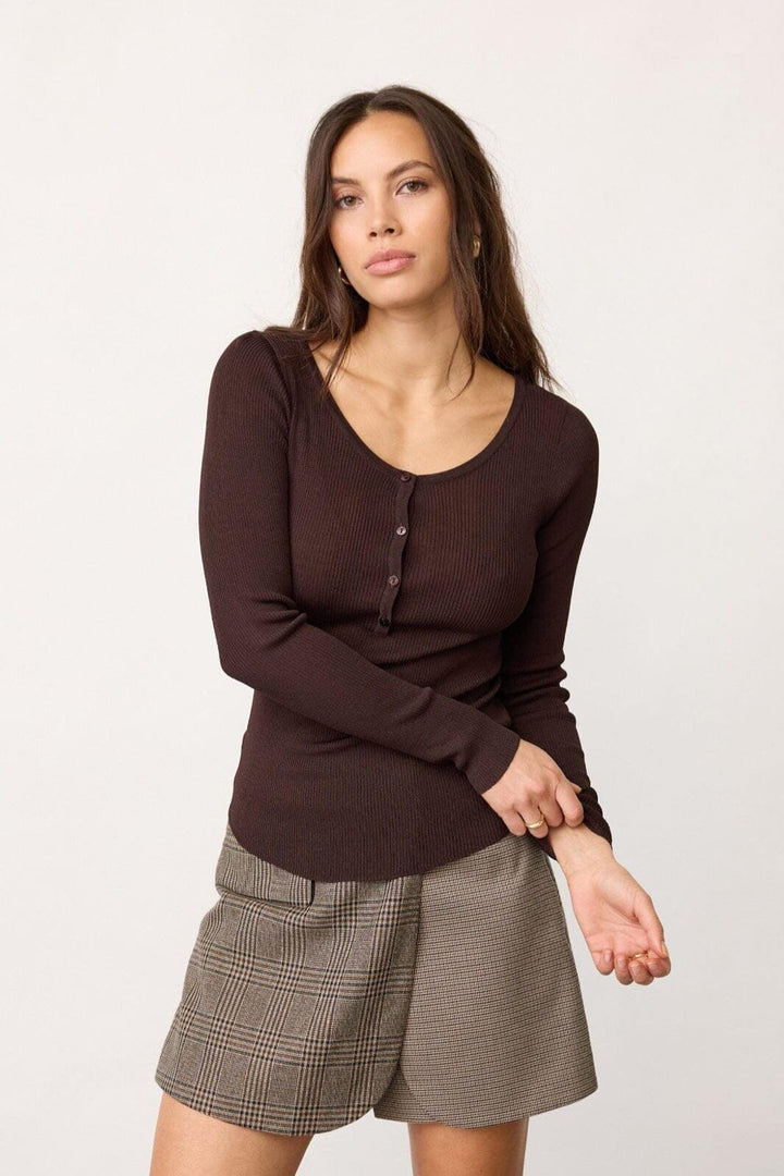 Co´Couture - Clairecc Grandad Ls Blouse 500207 - 20003 - Dark Brown Bluser 