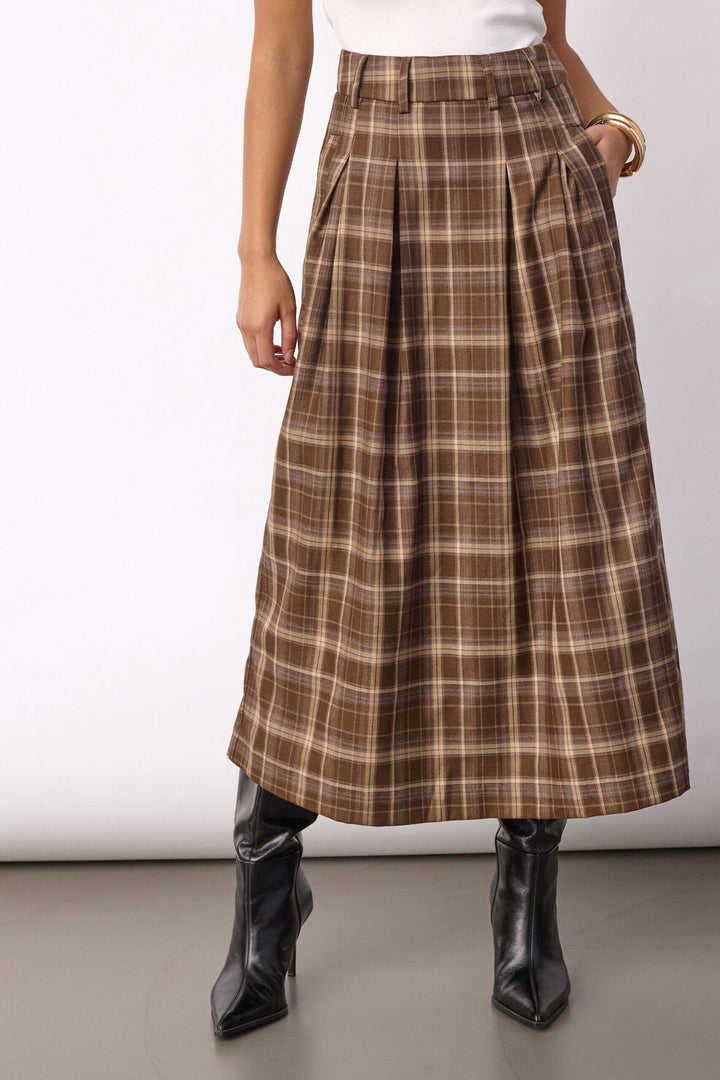 Co´Couture - Dagnycc Anya Check Pleat Skirt 500071 - 20002 - Brown Nederdele 