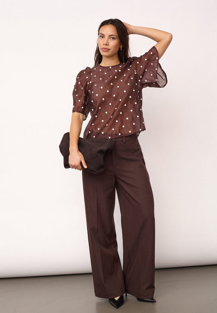 Co´Couture - Ditacc Dot Ss Blouse 500043 - 20003 - Dark Brown Bluser 