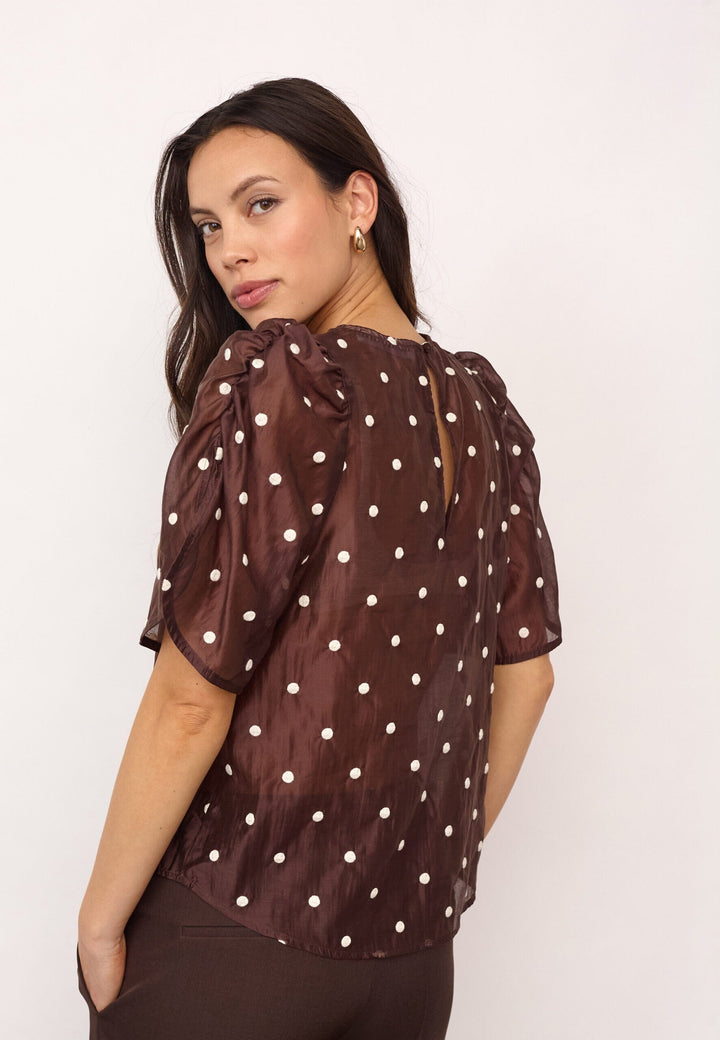 Co´Couture - Ditacc Dot Ss Blouse 500043 - 20003 - Dark Brown Bluser 