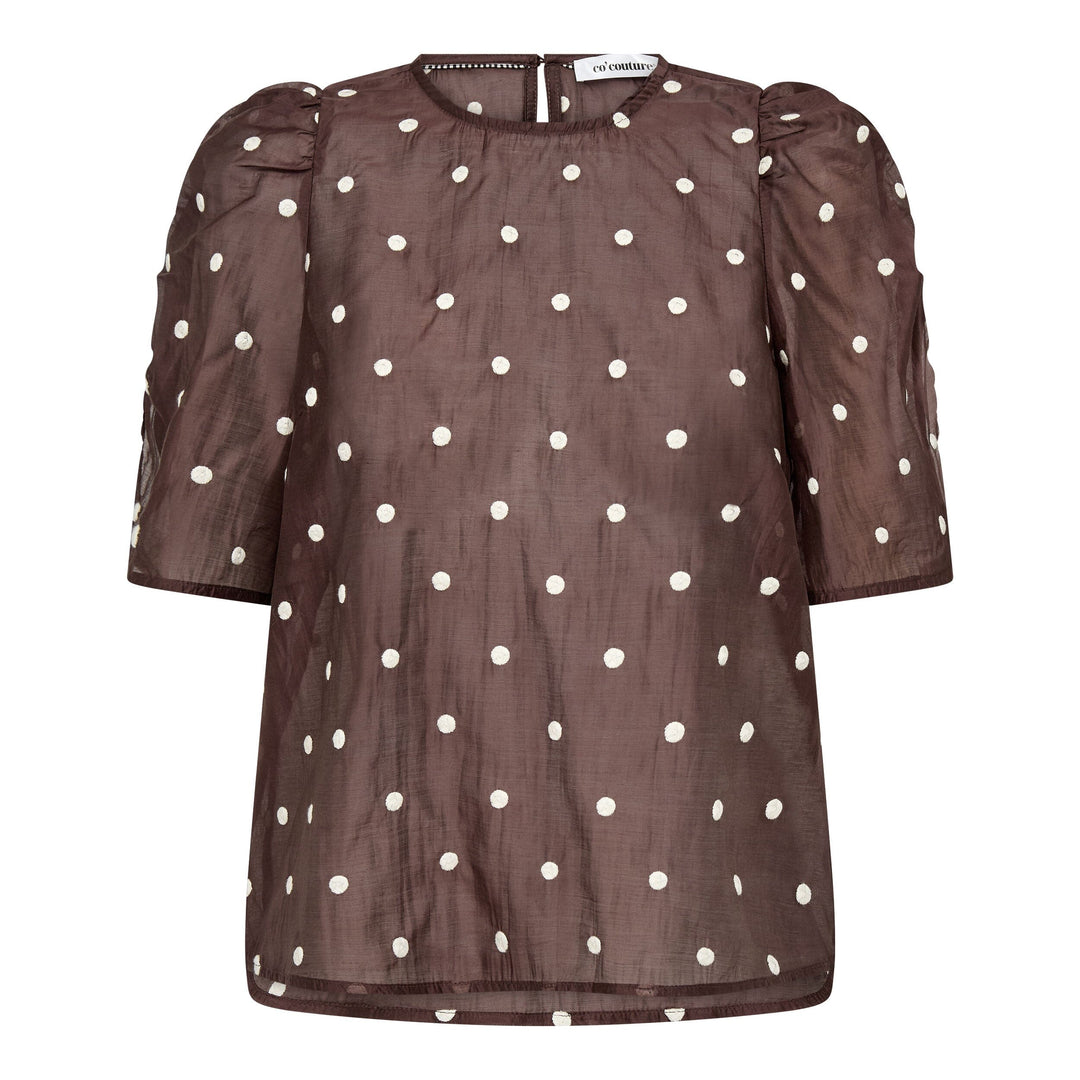 Co´Couture - Ditacc Dot Ss Blouse 500043 - 20003 - Dark Brown Bluser 