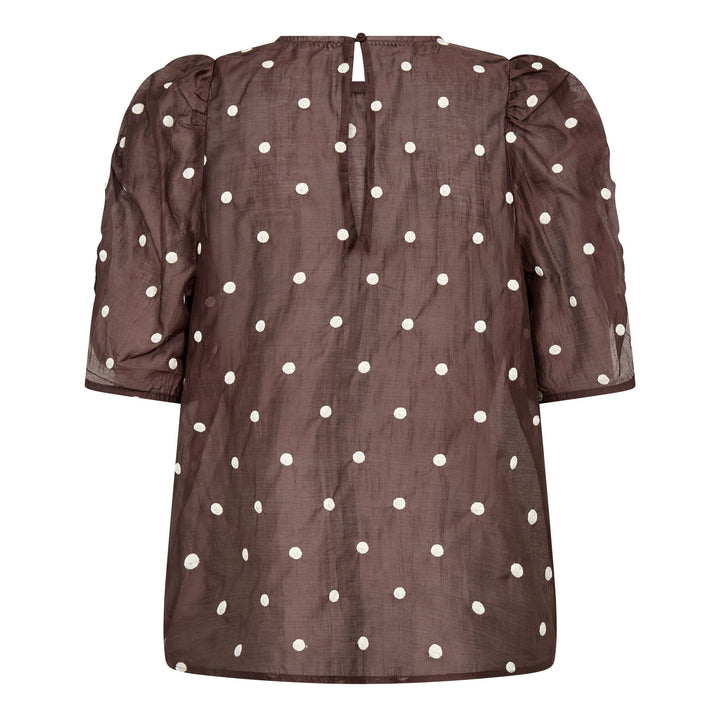 Co´Couture - Ditacc Dot Ss Blouse 500043 - 20003 - Dark Brown Bluser 