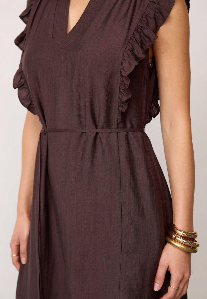 Co´Couture - Heracc Frill Ss Crop V-Dress 46099 - 145 - Dark Brown Kjoler 