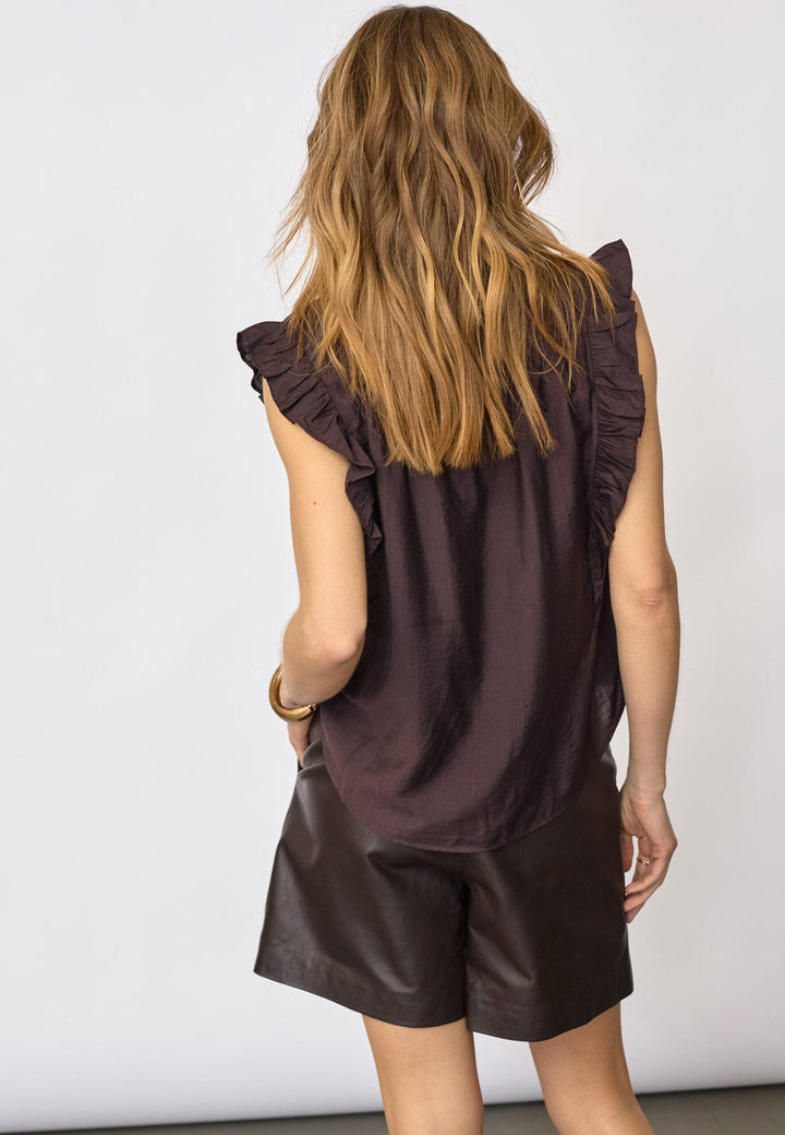 Co´Couture - Heracc Frill Ss V-Top 45165 - 145 - Dark Brown Skjorter 