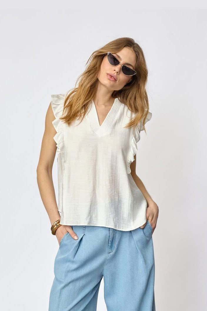 Co´Couture - Heracc Frill Ss V-Top 45165 - 4000 - White