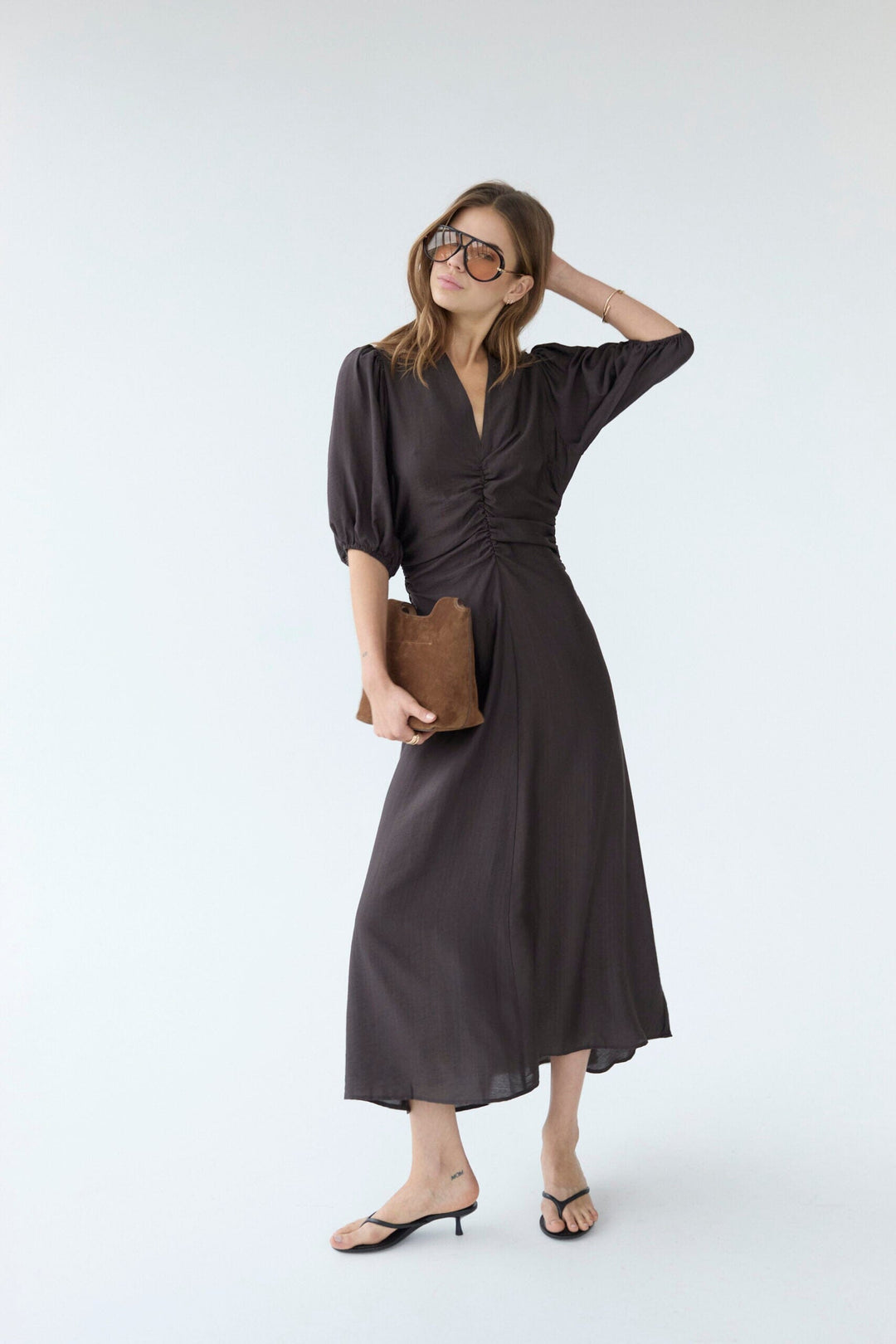 Co´Couture - Heracc Ss Puff Dress 46093 - 145 - Dark Brown Kjoler 