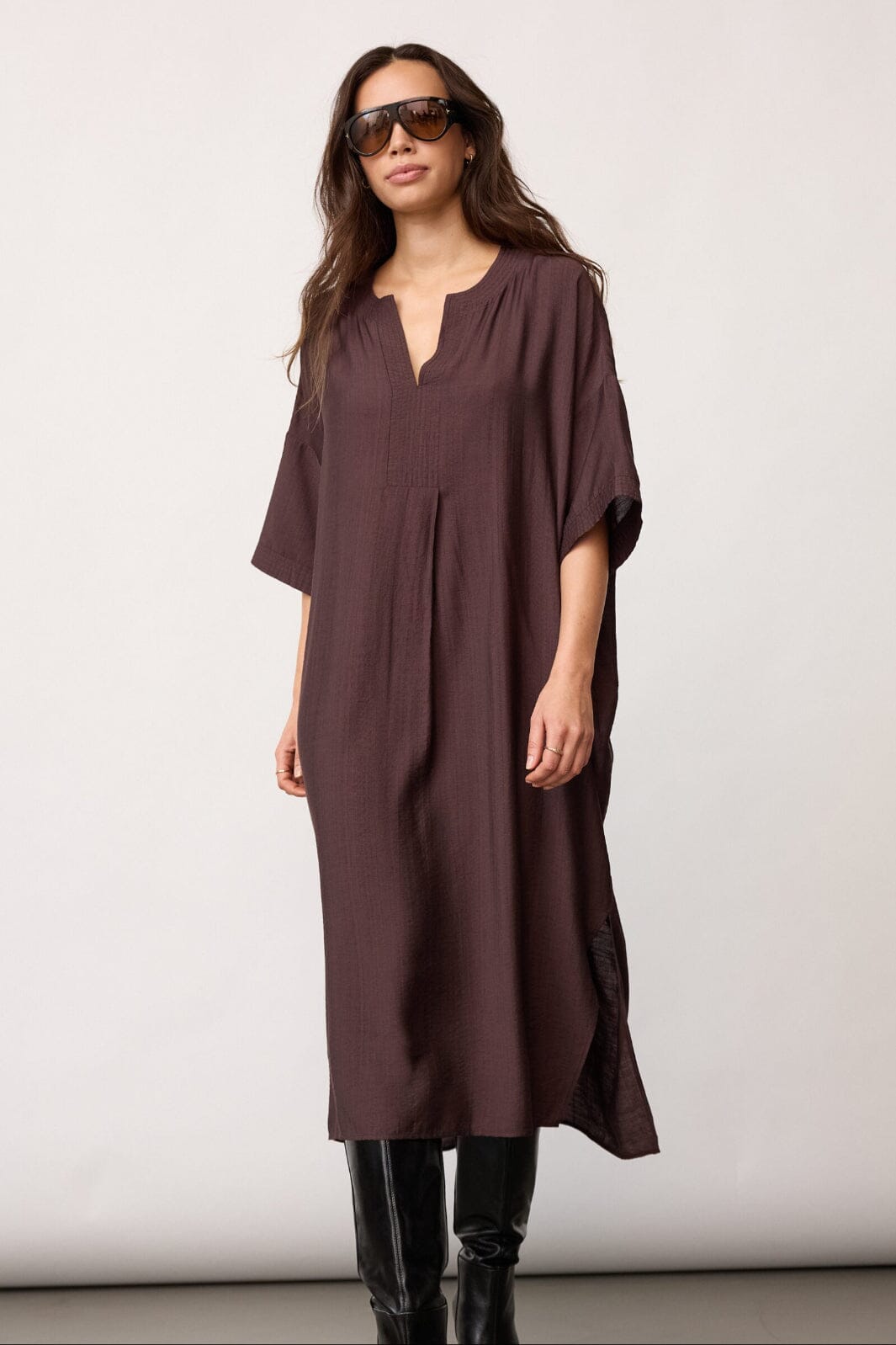 Co´Couture - Heracc Tunic V-Dress 46103 - 145 - Dark Brown Kjoler 
