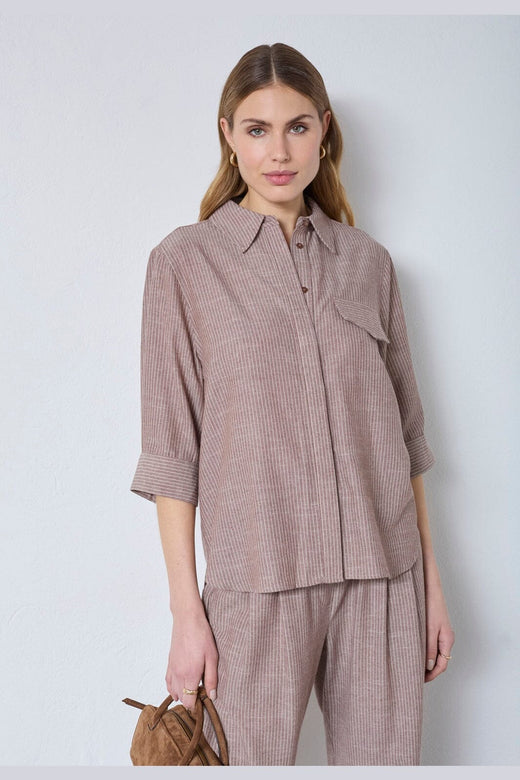 Co´Couture - Jihocc Stripe Ss Shirt 45136 - 46 - Brown