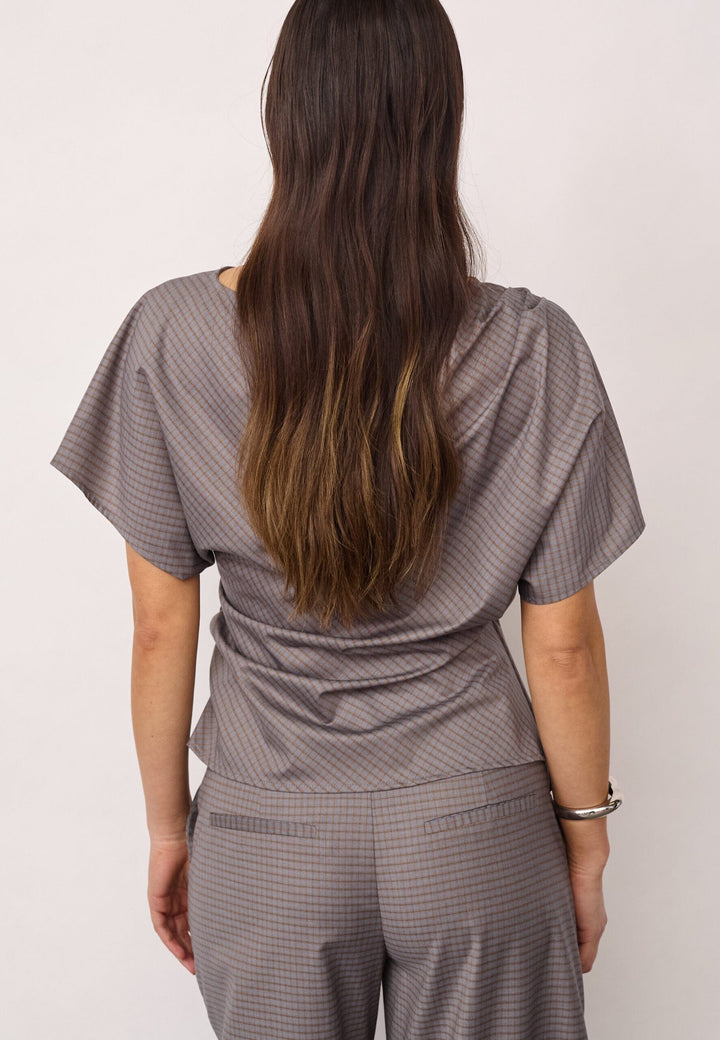 Co´Couture - Jovecc Check Pleat Blouse 500146 - 65004 - Light Grey Bluser 