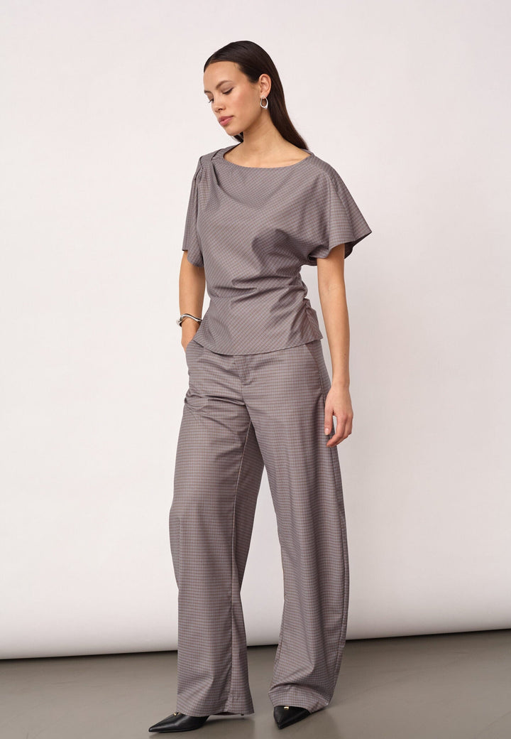 Co´Couture - Jovecc Check Pleat Blouse 500146 - 65004 - Light Grey Bluser 