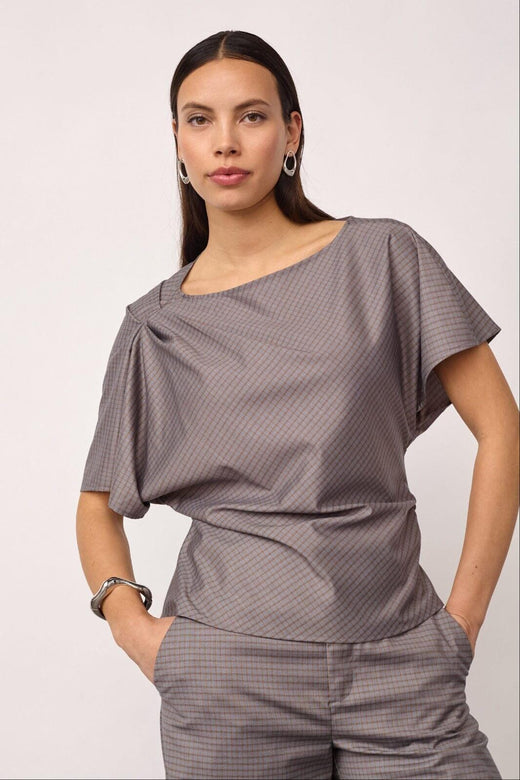 Co´Couture - Jovecc Check Pleat Blouse 500146 - 65004 - Light Grey Bluser 