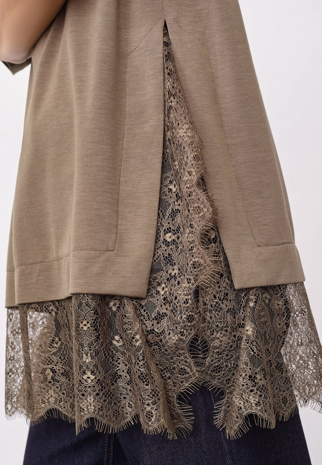 Co´Couture - Larsoncc Mix Lace Tee 500414 - 60009 - Olive T-shirts 