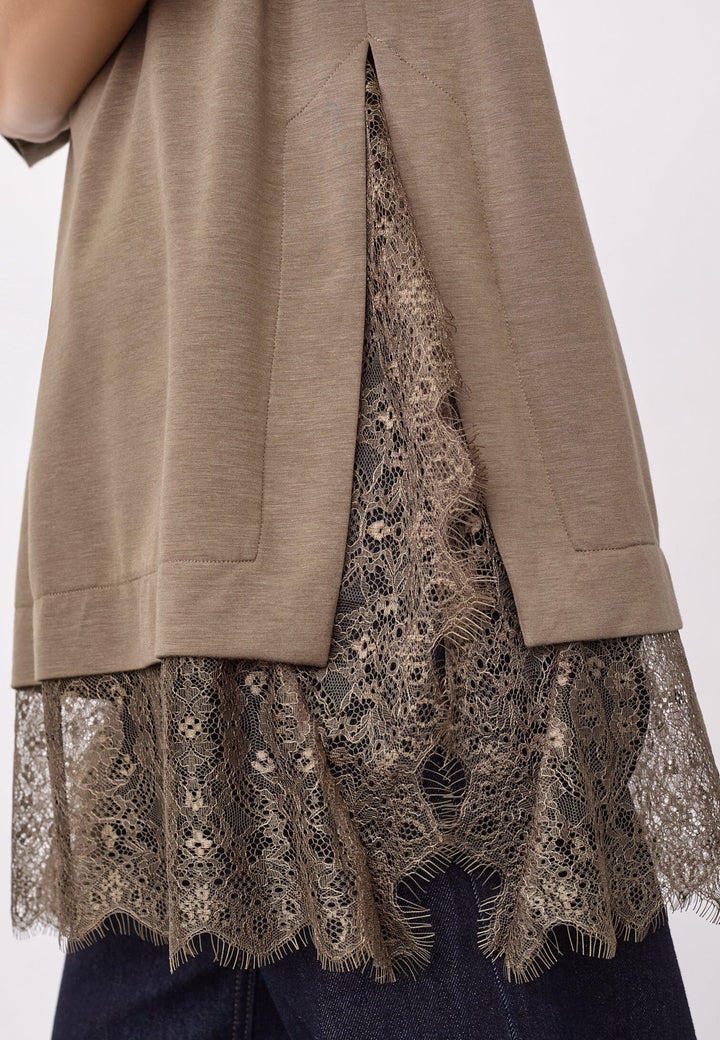 Co´Couture - Larsoncc Mix Lace Tee 500414 - 60009 - Olive T-shirts 
