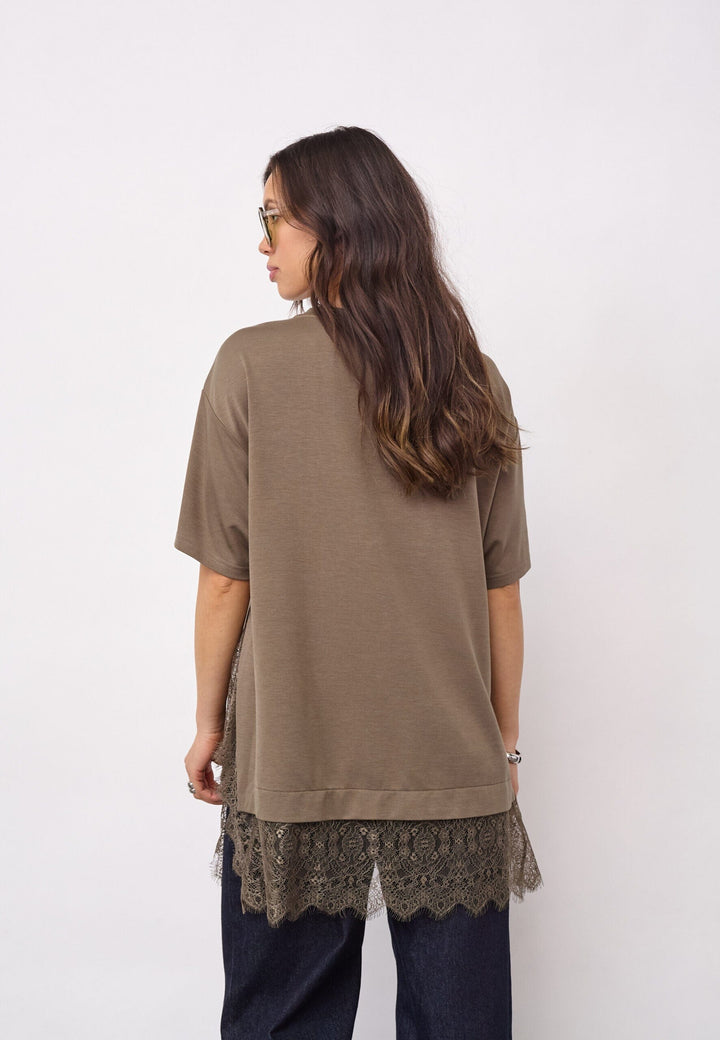 Co´Couture - Larsoncc Mix Lace Tee 500414 - 60009 - Olive T-shirts 