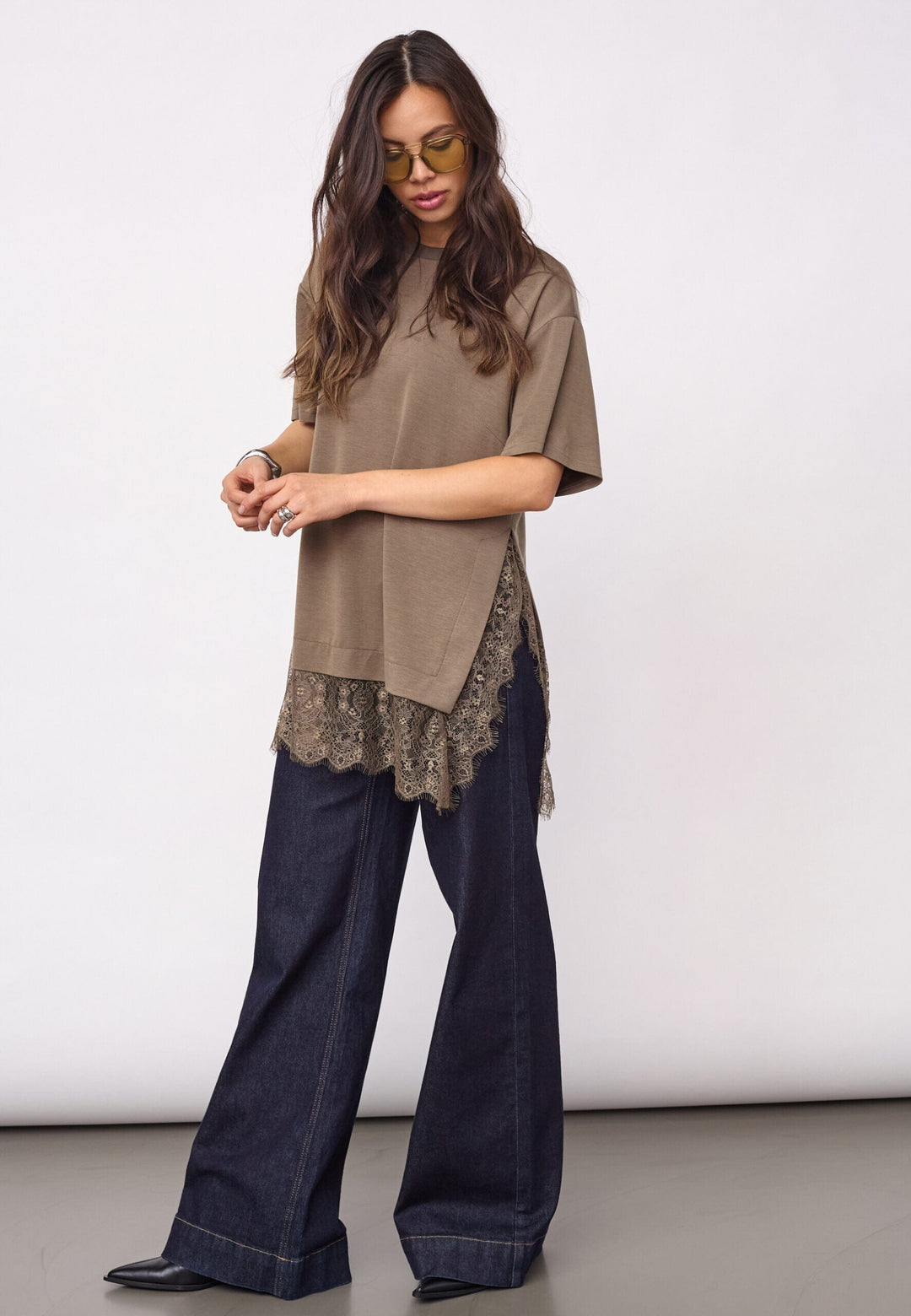 Co´Couture - Larsoncc Mix Lace Tee 500414 - 60009 - Olive T-shirts 