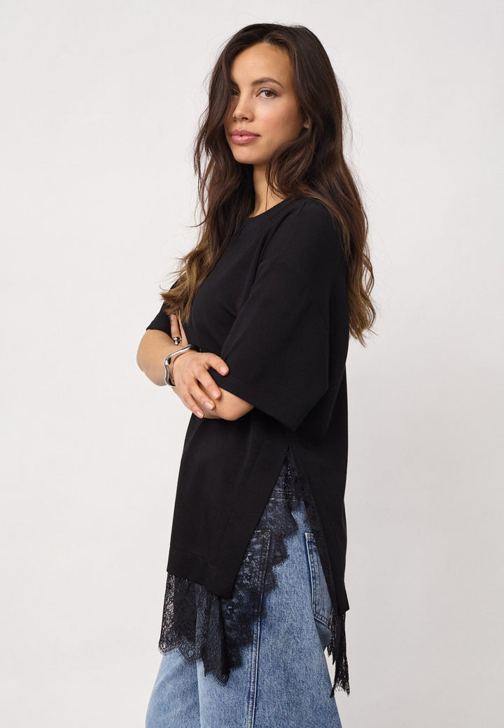 Co´Couture - Larsoncc Mix Lace Tee 500414 - 65001 - Black T-shirts 