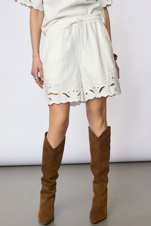 Co´Couture - Litacc Linen Emb Shorts 41196 - 4000 - White Shorts 