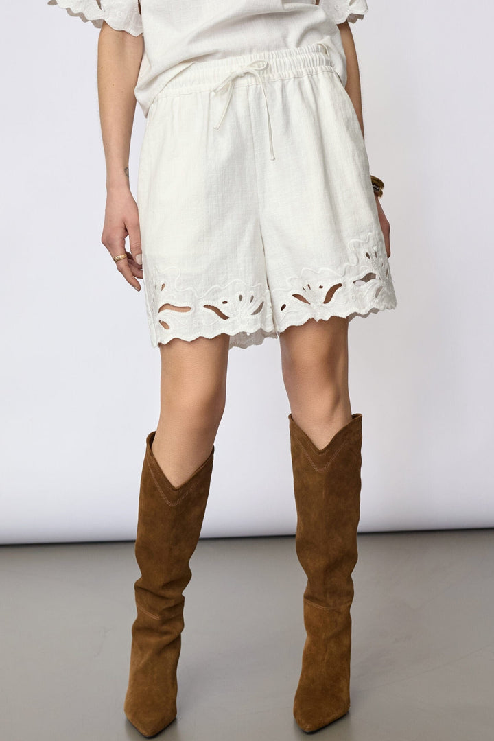 Co´Couture - Litacc Linen Emb Shorts 41196 - 4000 - White Shorts 