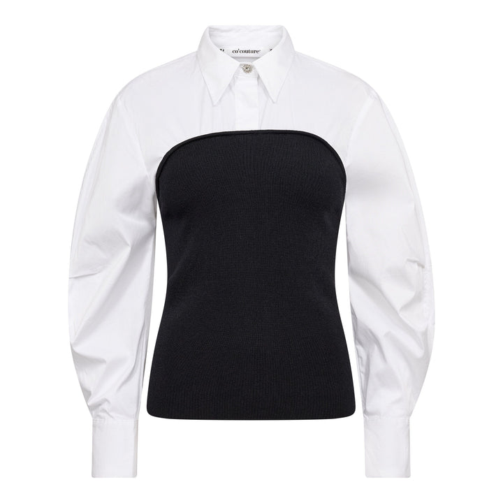 Co´Couture - Merciacc Poplin Mix Knit 500527 - 10001 - White Strikbluser 