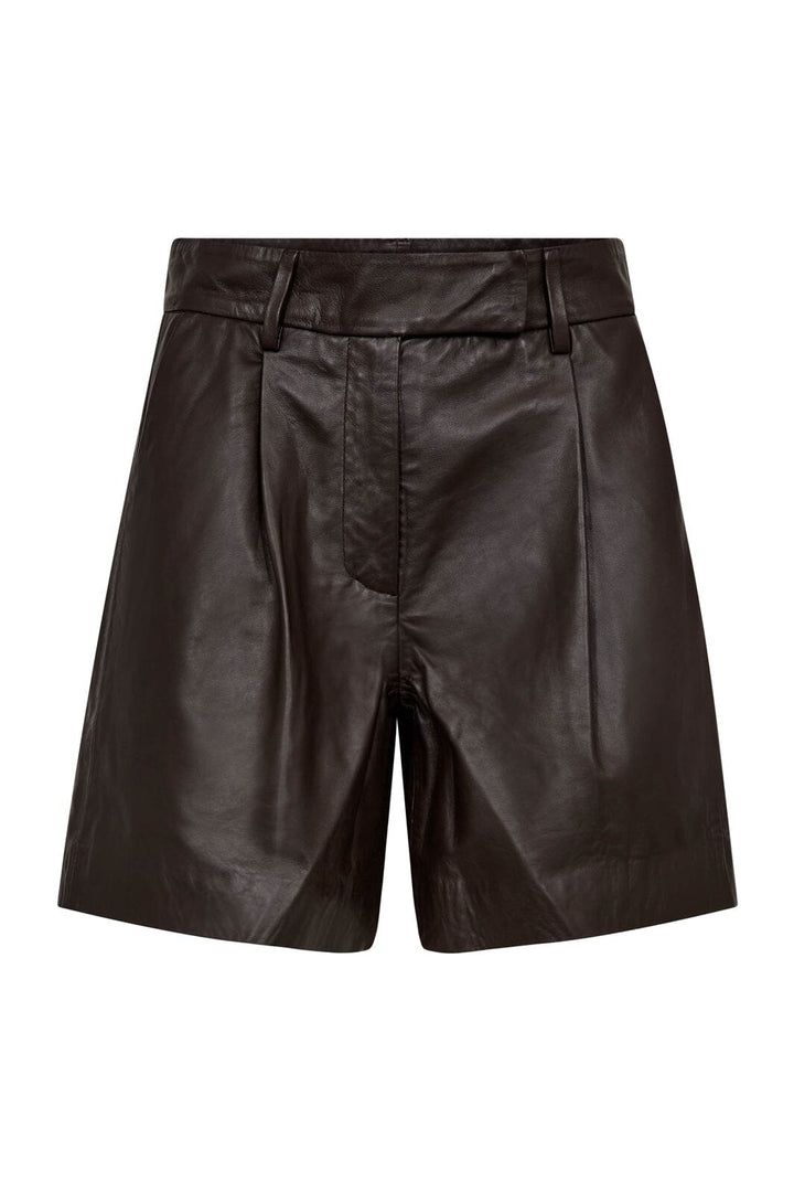 Co´Couture - Phoebecc Leather Pleat Shorts 31458 - 145 - Dark Brown