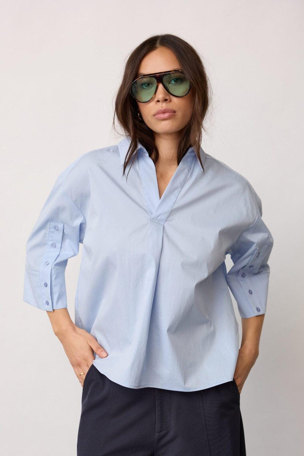 Co´Couture - Poppycc V-Blouse 500024 - 40004 - Pale Blue Bluser 