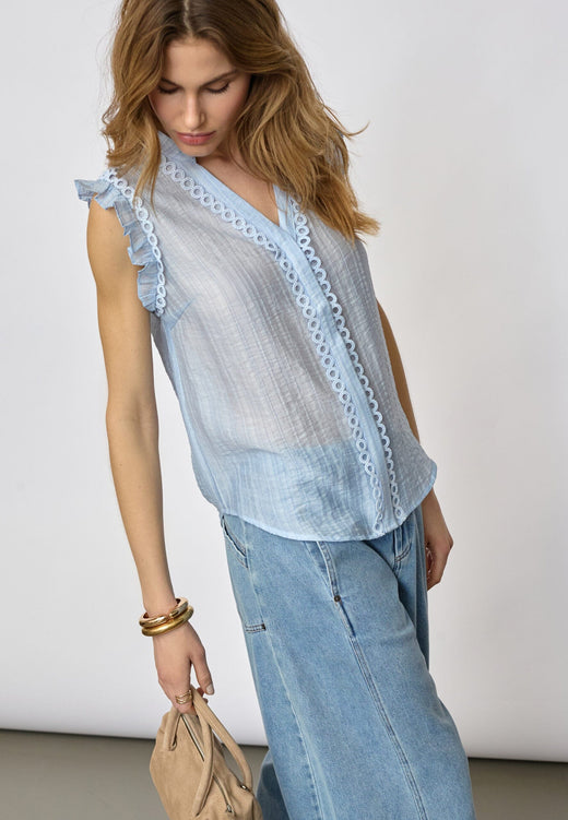 Co´Couture - Reggiecc Frill Top 45120 - 23 - Pale Blue Toppe 