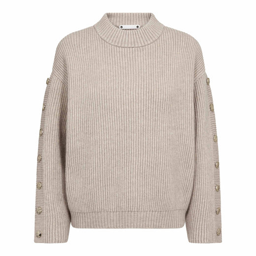 Co´Couture - Rowcc Button Sleeve Knit 500544 - 10006 - Bone Strikbluser 
