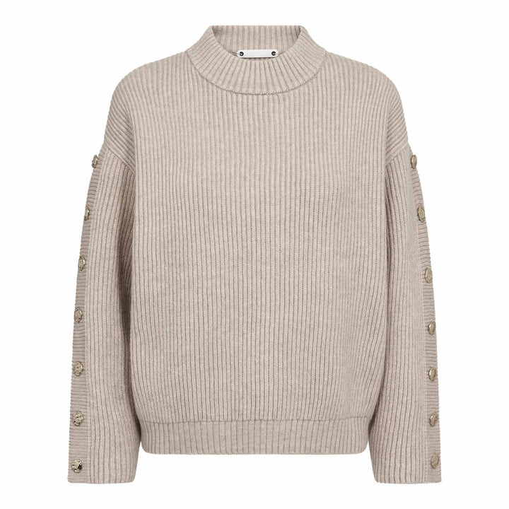 Co´Couture - Rowcc Button Sleeve Knit 500544 - 10006 - Bone Strikbluser 