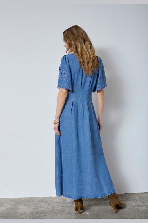 Co´Couture - Tillycc Emb Pleat Dress 46036 - 552 - Denim Blue