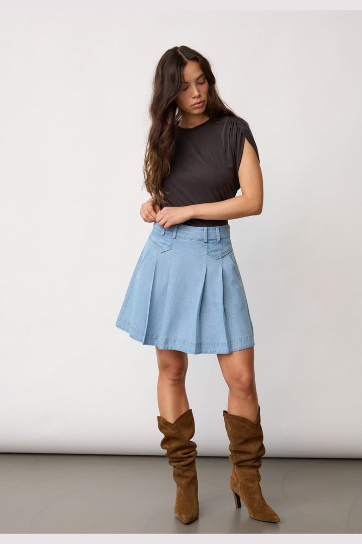 Co´Couture - Tillycc Pocket Ple Mini Skirt 44070 - 114 - Fade Denim