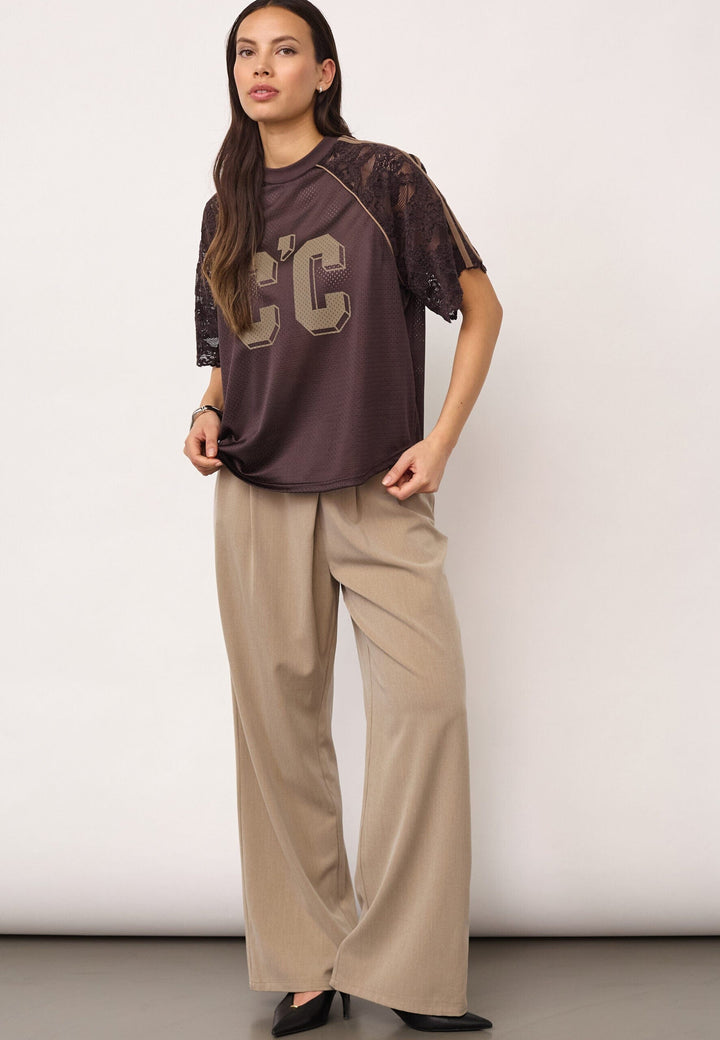 Co´Couture - Treycc Logo Lace Tee 500205 - 20003 - Dark Brown T-shirts 