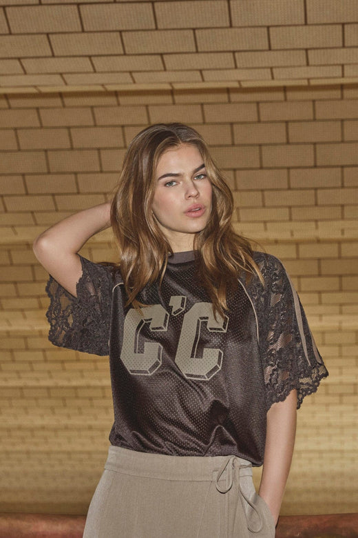 Co´Couture - Treycc Logo Lace Tee 500205 - 20003 - Dark Brown T-shirts 