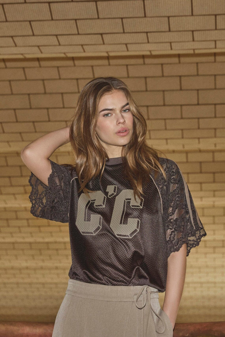 Co´Couture - Treycc Logo Lace Tee 500205 - 20003 - Dark Brown T-shirts 