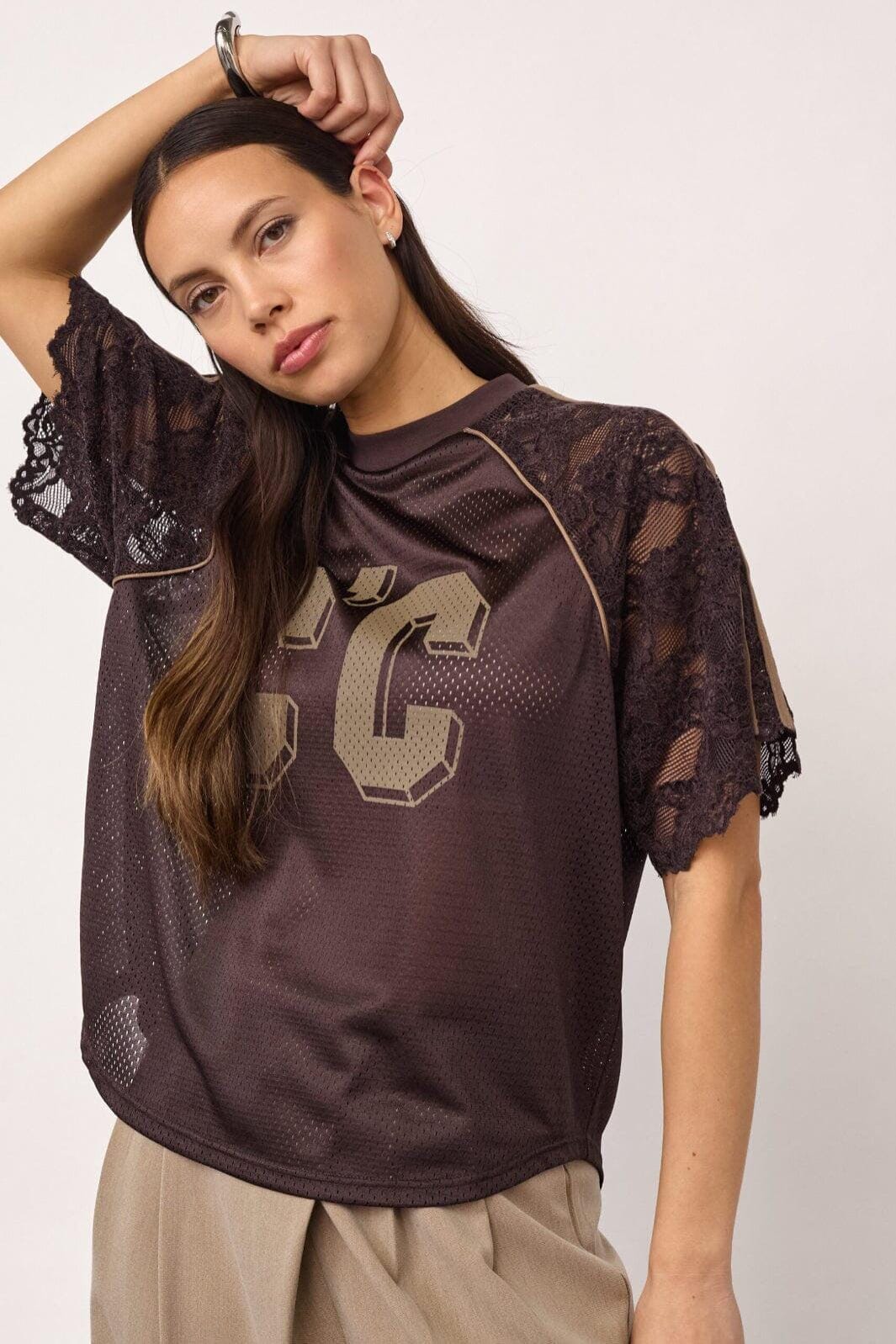 Co´Couture - Treycc Logo Lace Tee 500205 - 20003 - Dark Brown T-shirts 