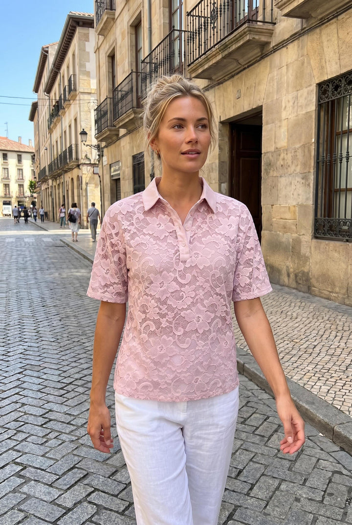 Dear Molly - Broderi Polo Shirt - Pink Skjorter 