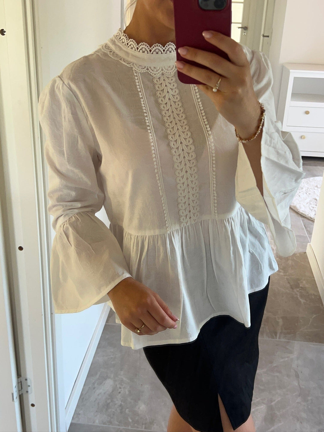 Dear Molly - Embroderi Blouse - White Bluser 