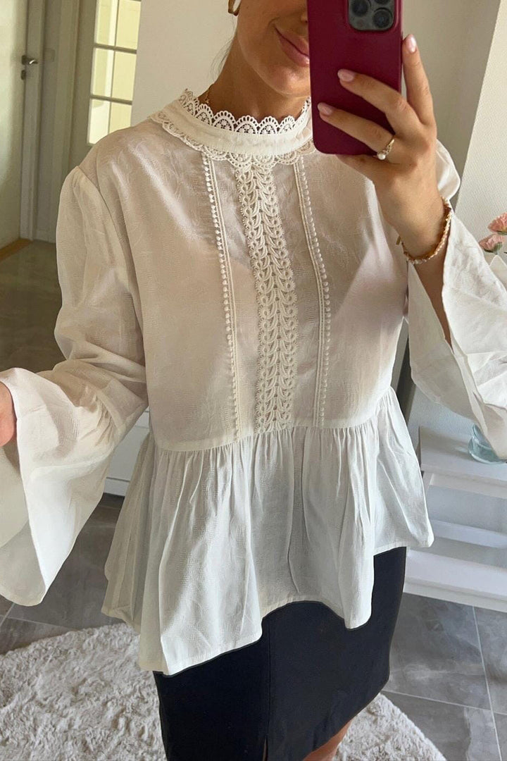 Dear Molly - Embroderi Blouse - White Bluser 