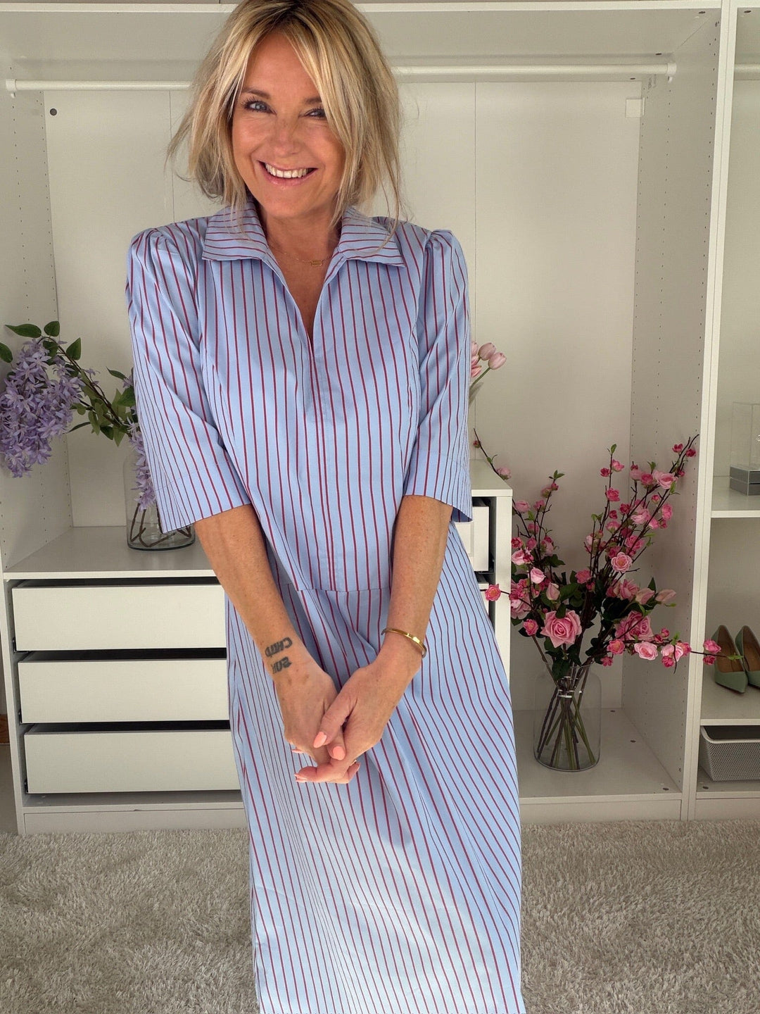 Dear Molly - Shirt Dress - Blue And Red Stripe Kjoler 