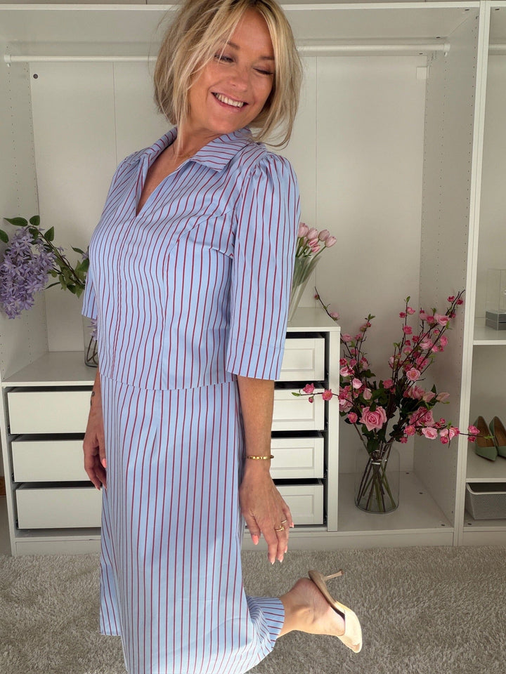 Dear Molly - Shirt Dress - Blue And Red Stripe Kjoler 