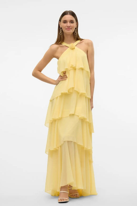 Forudbestilling - Vero Moda - Vmfelicia Sl Ruffle Maxi Dress - 4748265 Pale Banana