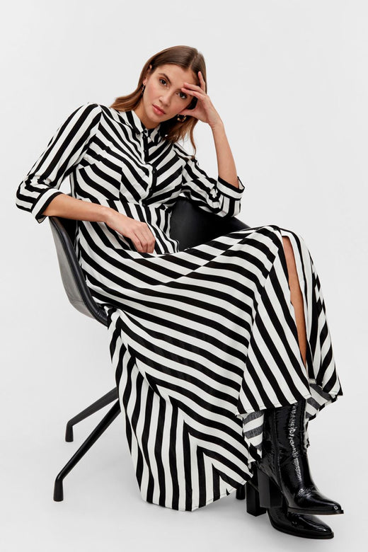 Forudbestilling - Y.A.S - YasSavanna Long Shirt Dress - Black W. White Stripes (Slut Januar) Kjoler 