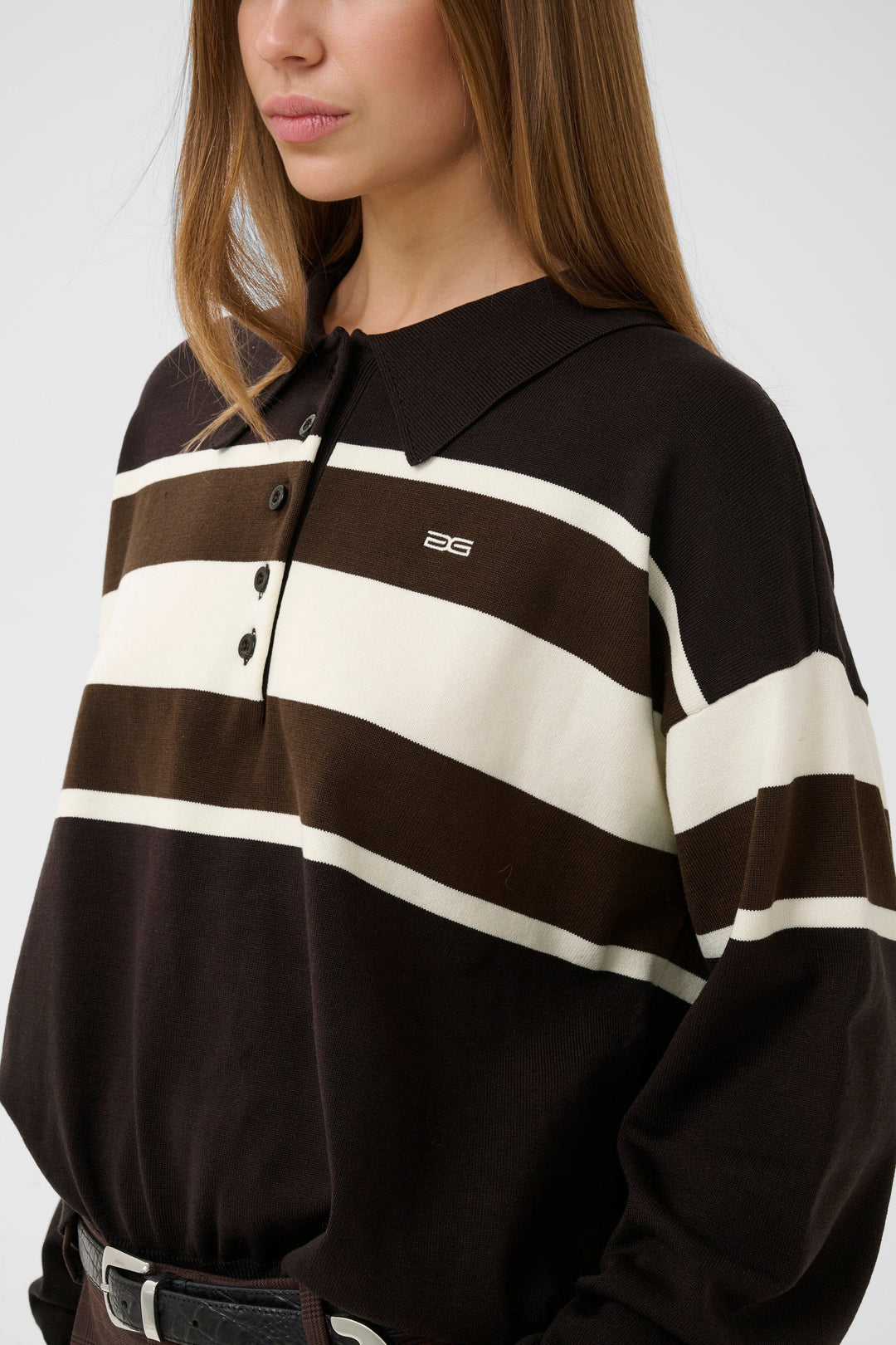 Gestuz - Gzalexu Polo Pullover 10911514 - 109932 - Ganache/Slate Black/Egret Strikbluser 